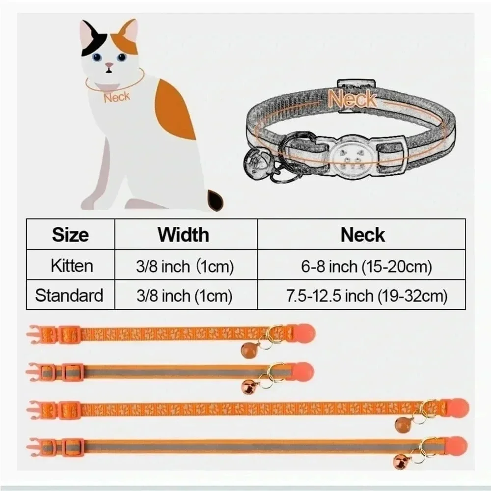 Taglory Reflective Cat Collars with Bell, 6-8” Orange